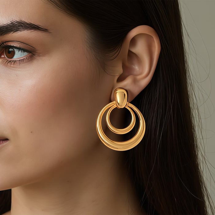1 Pair Simple Circle Stainless Steel   Gold Color Women's Stud Earrings h5Picture3