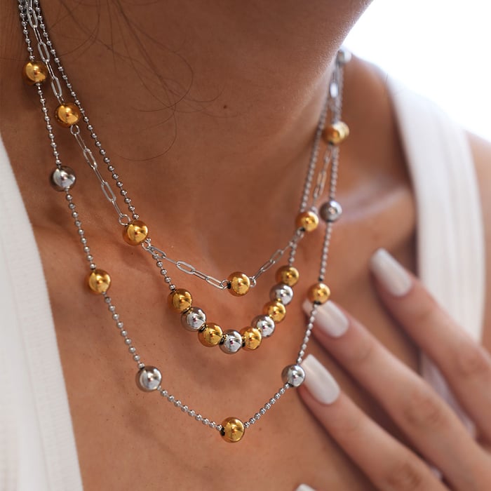 1 Piece Simple Series Simple Beads Stainless Steel Beaded Necklaces h5Picture3