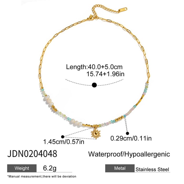 1 Piece Polychrome Beads Sun Stainless Steel Gold Color Women's Pendant Necklaces Picture2