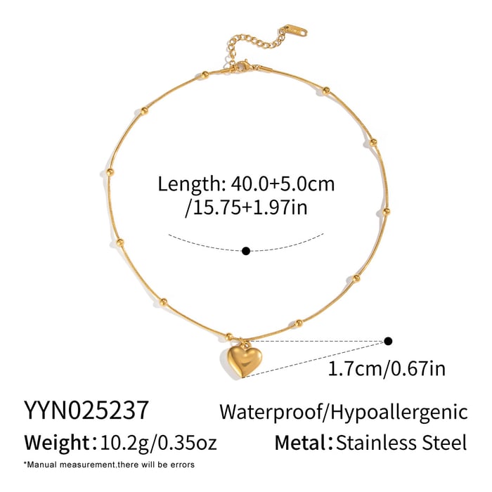 1 Piece Heart Stainless Steel Gold Color Pendant Necklace