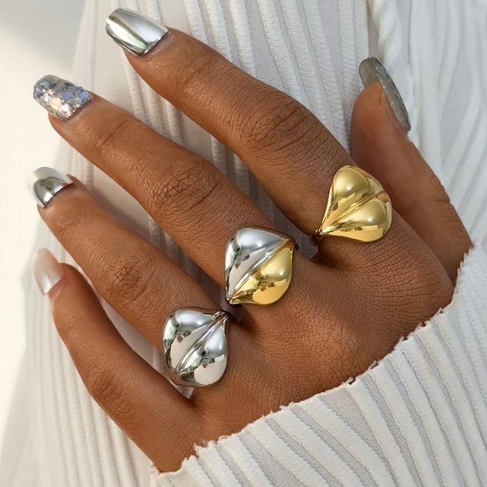 1 Piece Simple Irregular Shape Stainless Steel  Gold Color Statement Rings h5Picture4