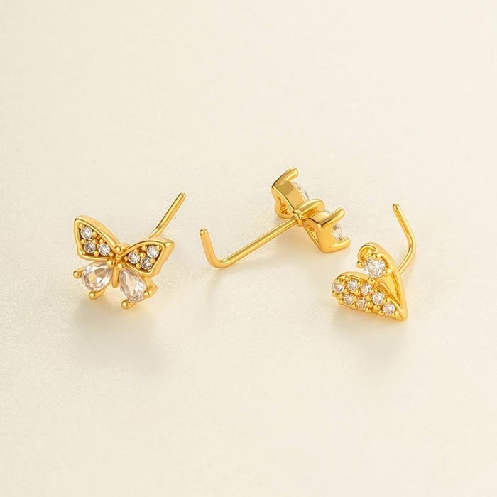 1 Stück Herz Kupfer Gold Farbe Zirkon Nasenstecker h5Bild3