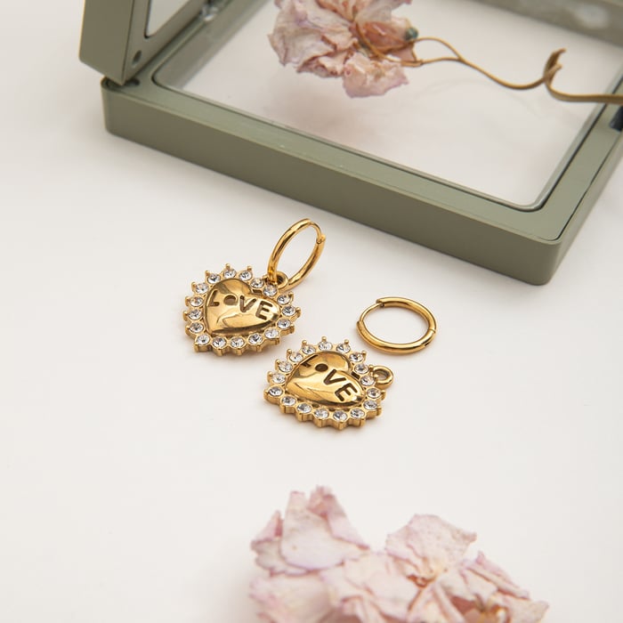 1 Pair Romantic Love Letter Heart Stainless Steel Gold Color Women's Drop Earrings h5Picture5