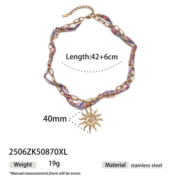 1 Piece Retro Heart Stainless Steel Gold Color Fabric Pendant Necklace