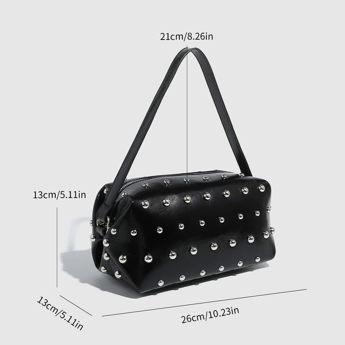 1 Stück einfache Hip-Pop/Rock-Einfarbige Nieten-PU-Damenhandtaschen