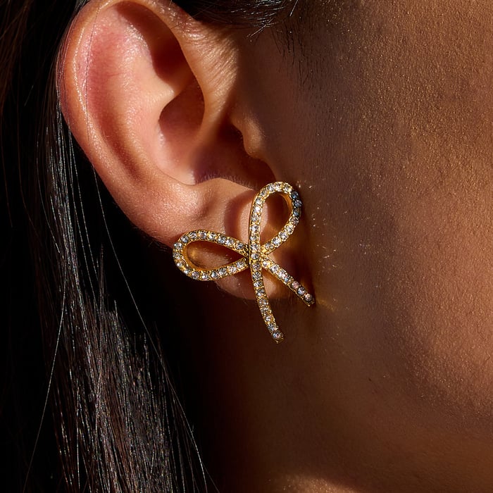 1 Pair Shinning Series Bow Knot Stainless Steel Gold Color Women's Stud Earrings h5Picture3