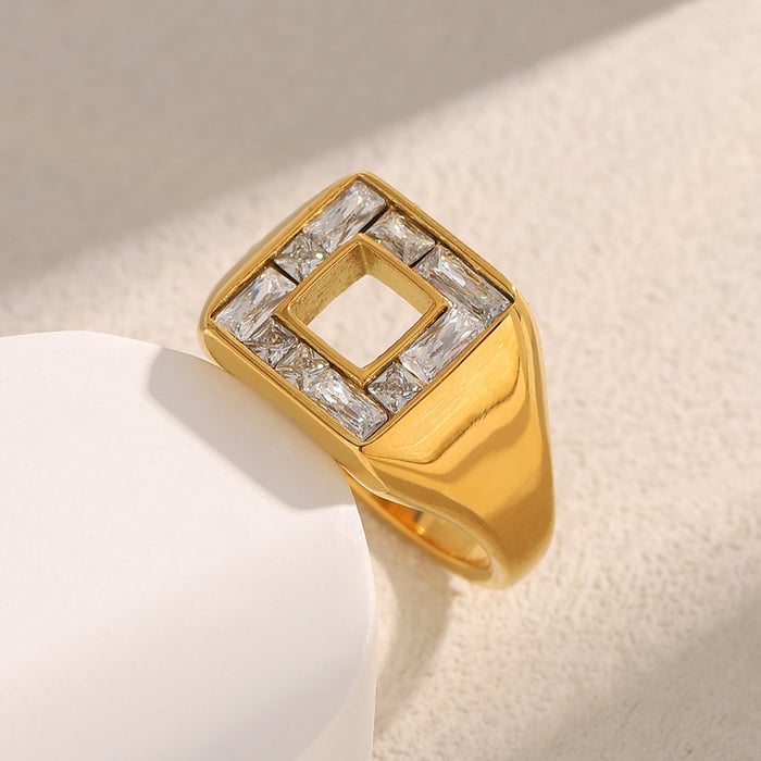 1 Piece Luxurious Series Daily Rectangular Stainless Steel Gold Color Statement Rings h5Picture2