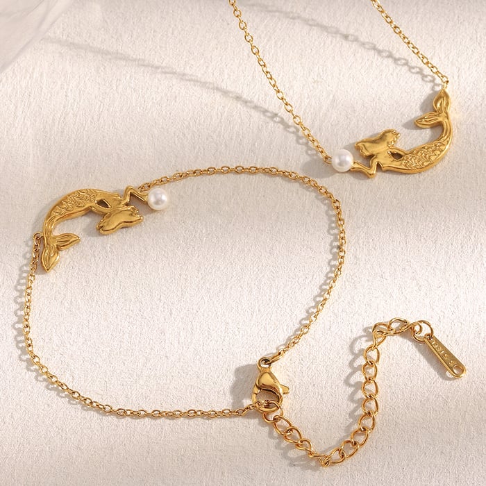 1 Piece Mermaid Shape Stainless Steel Gold Color Women's Charm Bracelets h5Picture4