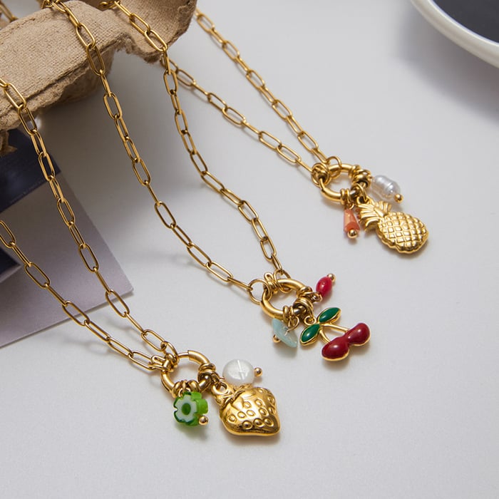 1 Piece Vivid Sweet Fruits Stainless Steel Gold Color Women's Pendant Necklaces h5Picture4