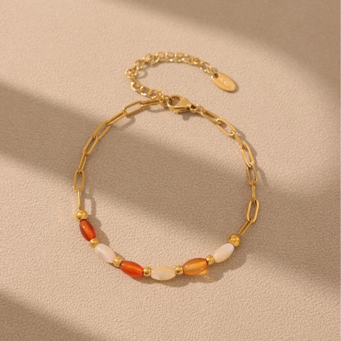 1 Piece Ethnic Series Oval Beads Natural Stones Gold Color Women's Necklaces Sets h5Picture6