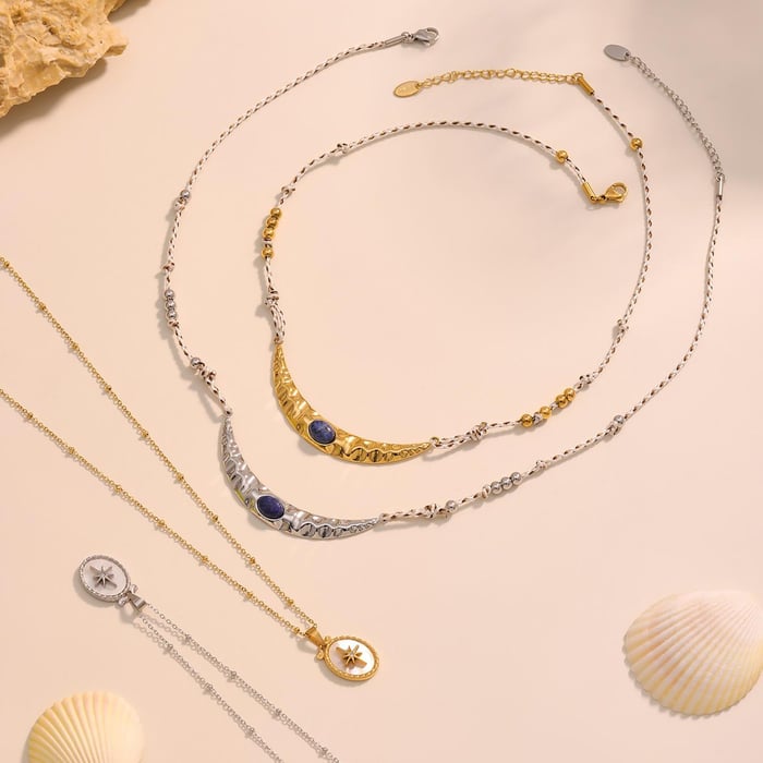 1 Piece Chic Stainless Steel Gold Color Natural Stone Women's Pendant Necklaces h5Picture8