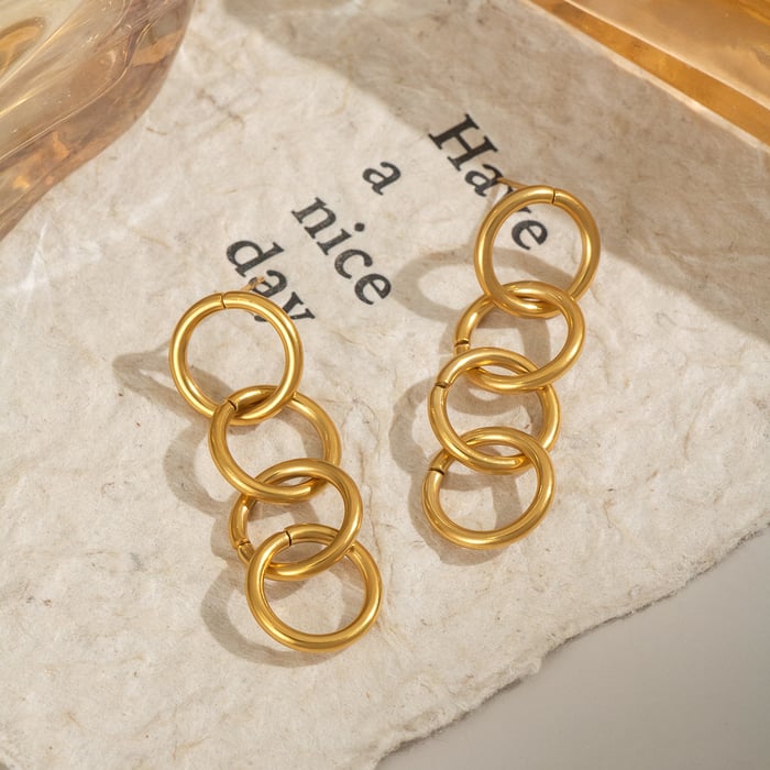 1 par de pendientes sencillos de acero inoxidable con forma circular para mujer, color dorado Imagen5