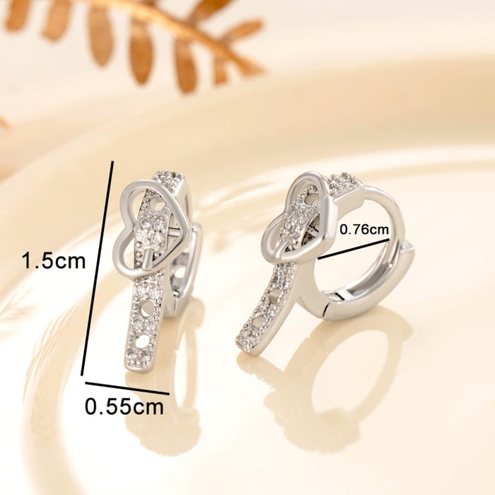 1 Piece Designable Series Simple Heart Belt Fastener Copper Zircon Women's Hoop Earrings