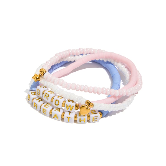 1 Piece Sweet Letter Beads Plastic Gold Color Women's Beaded Bracelets h5Picture7