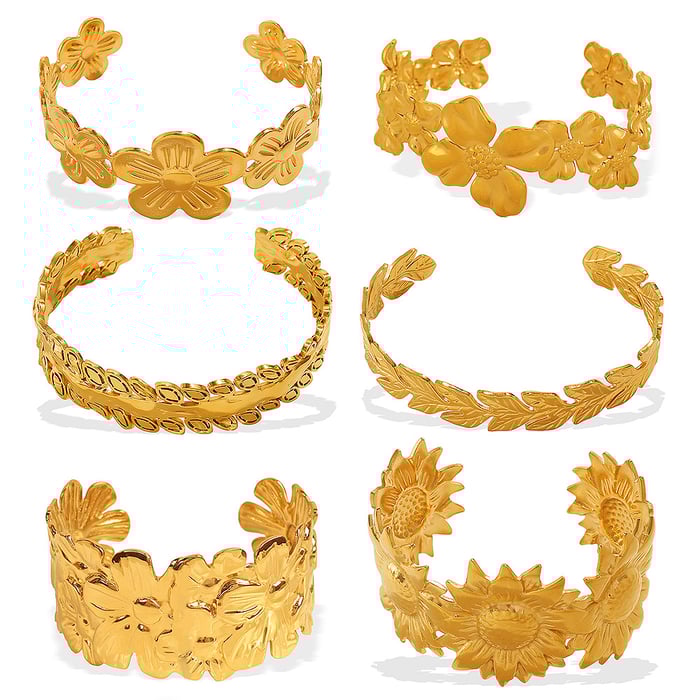 1 Piece Flower Stainless Steel Gold Color  Cuff Bracelet h5Picture4