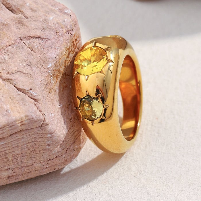 1 Piece Glamorous Round Stainless Steel Gold Color Gemstone Rings h5Picture3