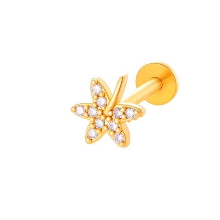 1 Stück Schmetterling Kupfer Gold Farbe Zirkon Piercing Ohrring
