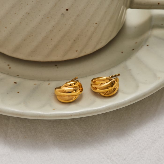 1 Pair Simple Twist Stainless Steel Gold Color Women's Hoop Earrings h5Picture4