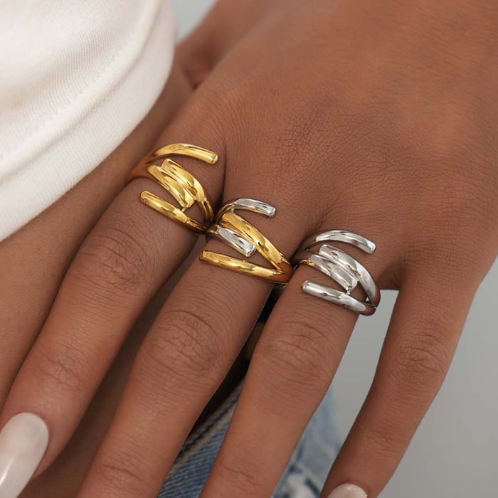 1 Piece Simple Series Casual Irregular Shape Stainless Steel Gold Color Minimalist Rings h5Picture3