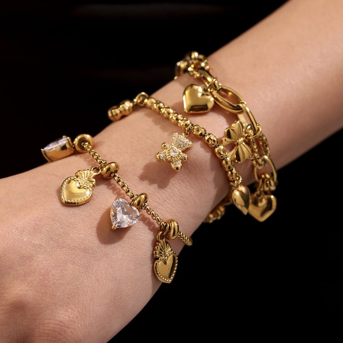 1 Piece Luxurious Bear Stainless Steel Gold Color Women's Charm Bracelets h5Picture3