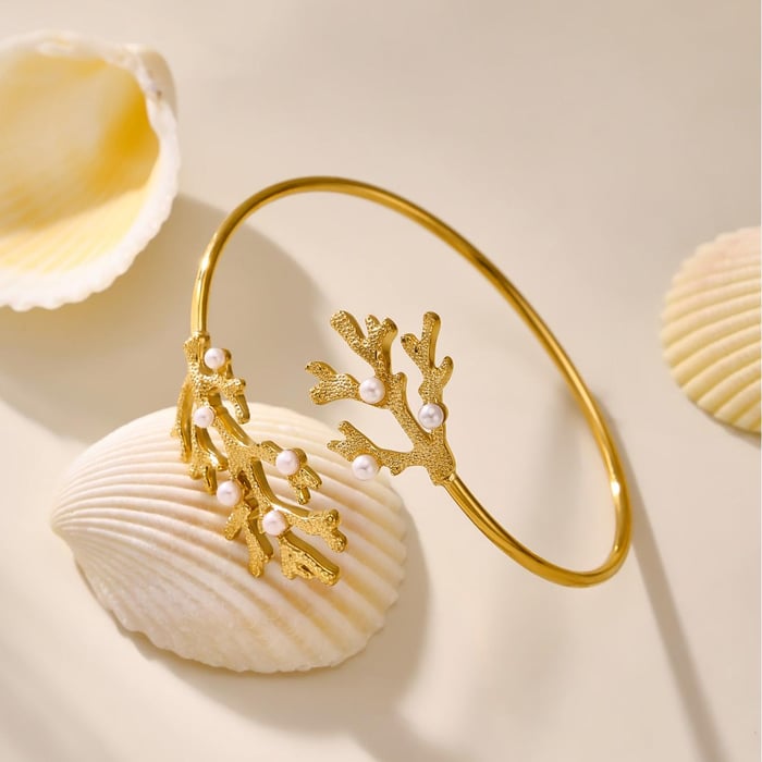 1 Piece Vacation Coral Stainless Steel Gold Color Women's Bangles h5Picture7