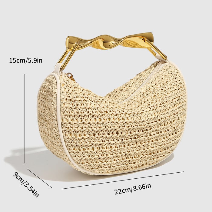 1 Piece Romantic Beige Straw - woven Chain Women's Handbags