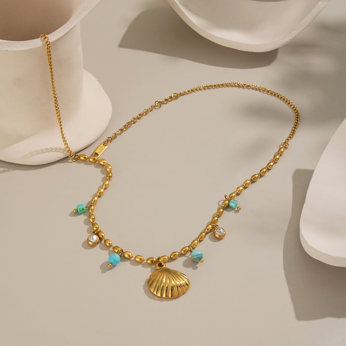 1 Piece Shell Stainless Steel Gold Color Pendant Necklace h5Picture3
