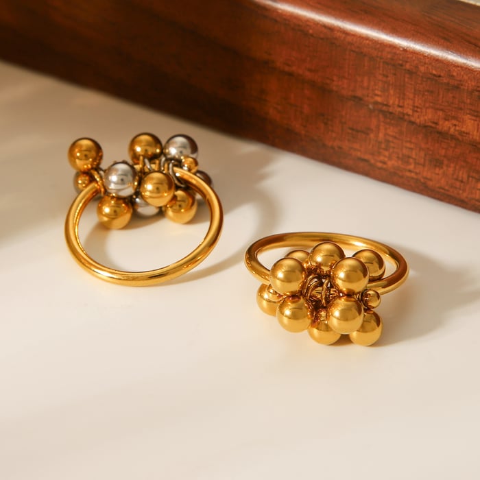 Anillos llamativos de acero inoxidable color dorado con cuentas diarias de serie simple de 1 pieza h5Imagen6