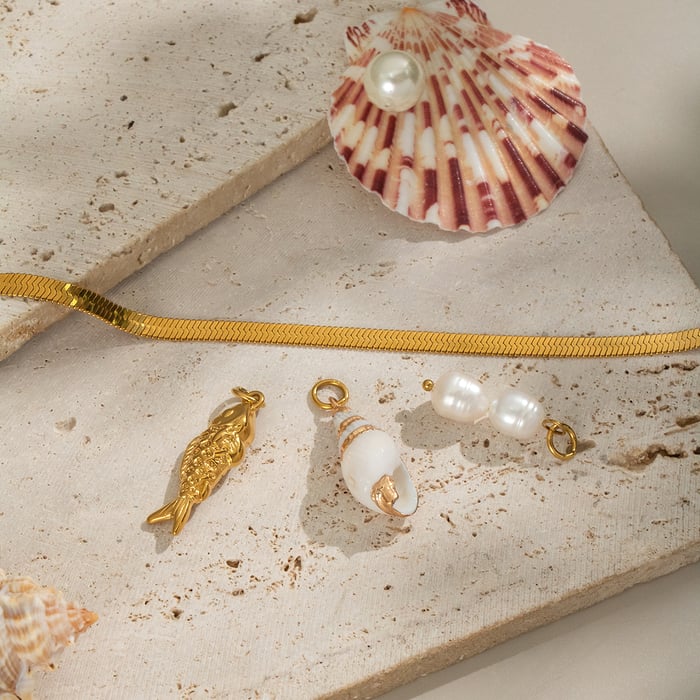 Pulsera de cuentas de acero inoxidable dorado con diseño de pez para mujer, 1 pieza Imagen3