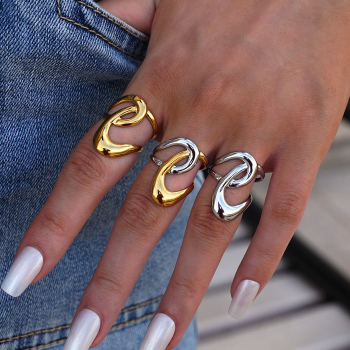 1 Piece Simple Series Casual Lines Stainless Steel Gold Color Minimalist Rings h5Picture8