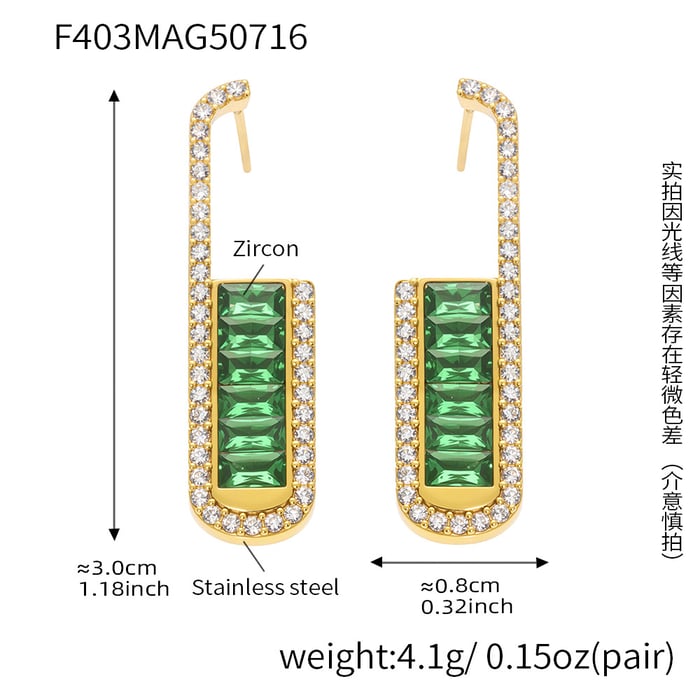 1 Pair Luxurious U Shape Stainless Steel Colorful Zircon Women's Stud Earrings