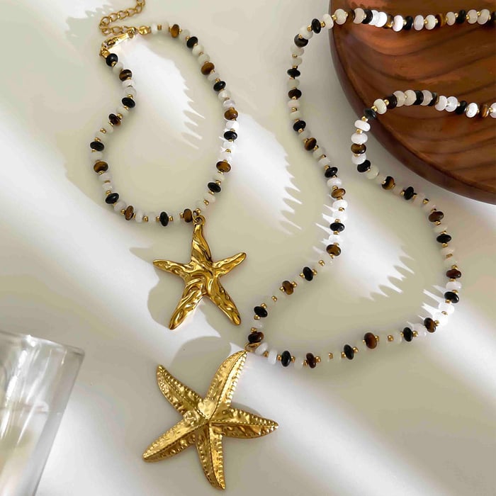 Natural Stone Starfish Necklace Set h5Picture5