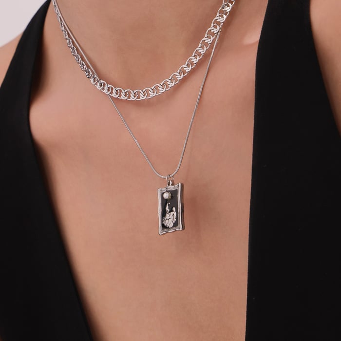 1 Piece Retro Rectangle Stainless Steel Gold Color Women's Layered Necklaces h5Picture5