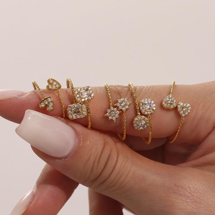1 Piece Luxurious Heart Stainless Steel Gold Color Women's Gemstone Rings h5Picture7
