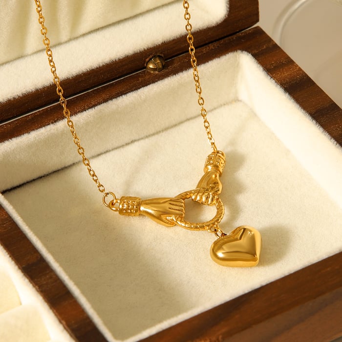 1 Stück Damen-Halsketten mit Anhänger in Herzform aus Edelstahl in Goldfarbe Bild6