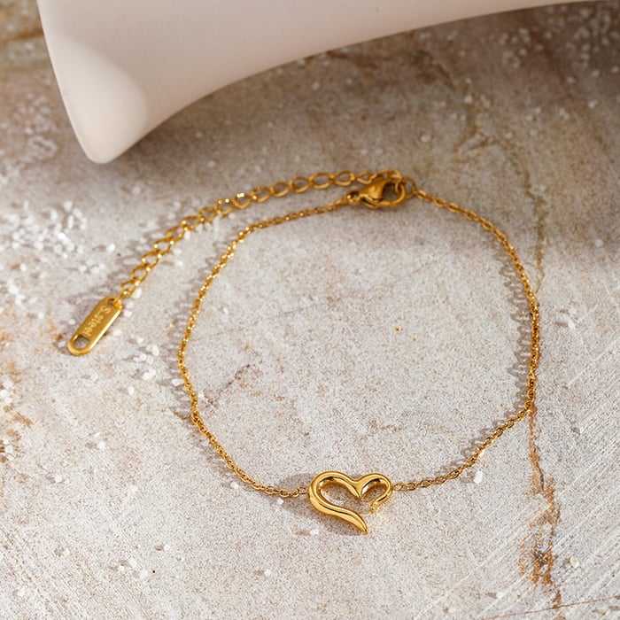 1 Piece Simple Heart Stainless Steel  Gold Color Charm Bracelet Picture5
