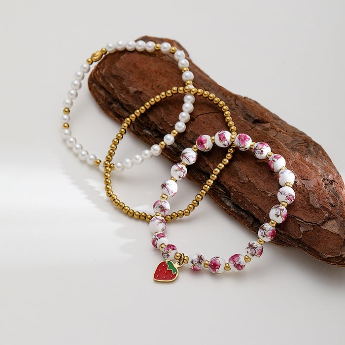 1 stuk luxe serie retro bloemkeramiek goudkleurige dames kralen armbanden h5Afbeelding2