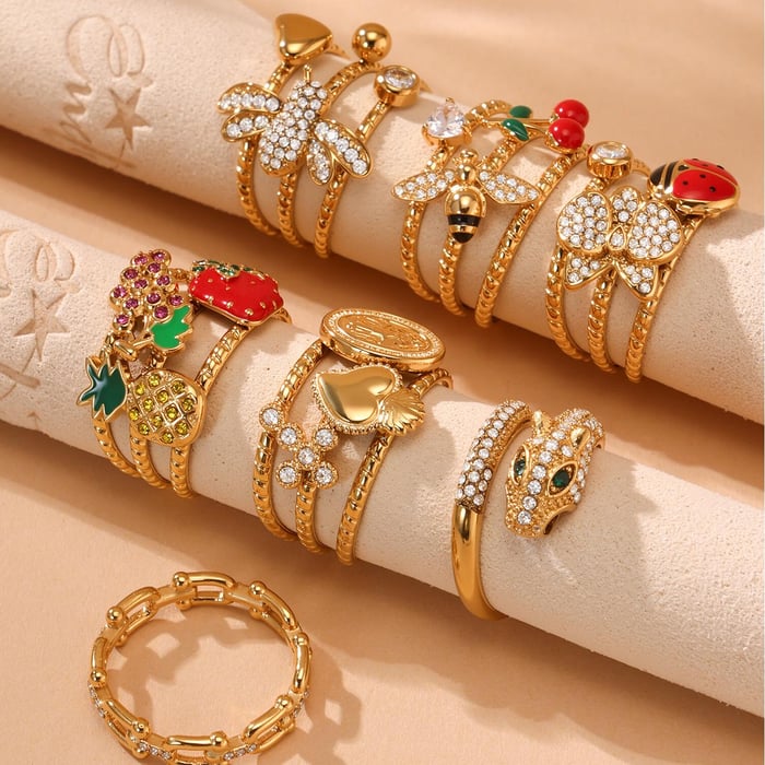 1 Piece Sweet Cherry Stainless Steel Gold Color Statement Rings h5Picture4
