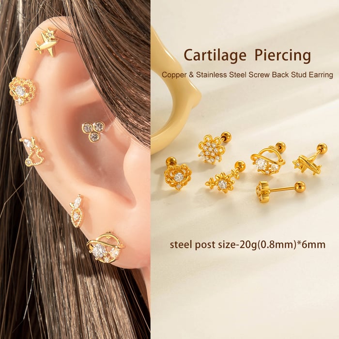 1 Piece Heart Copper Gold Color Zircon Piercing Earring h5Picture4