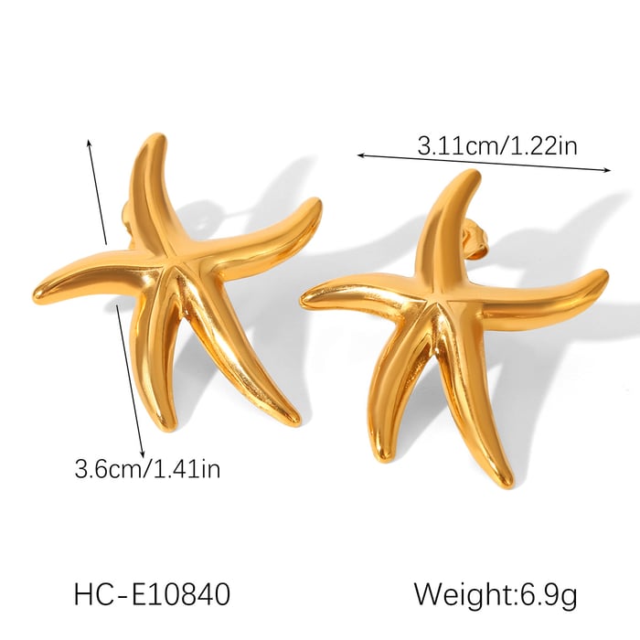 1 par de pendientes sencillos de acero inoxidable con forma de estrella de mar para mujer h5Imagen2