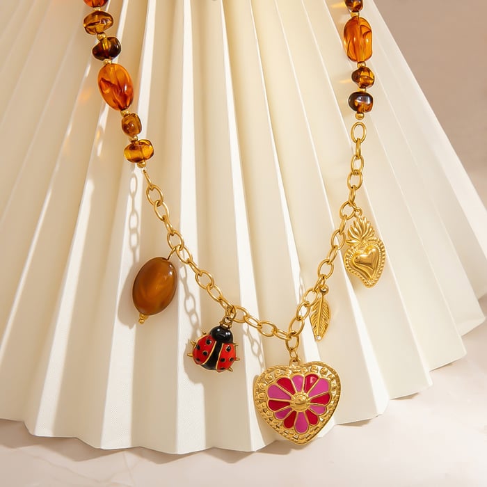 1 Piece Elegant Irregular Shape Heart Stainless Steel  Women's Beaded Necklaces h5Picture4