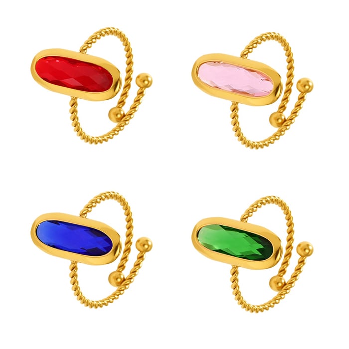 1 Piece Oval Shape Glass Stainless Steel Gold Color Statement Rings h5Picture6