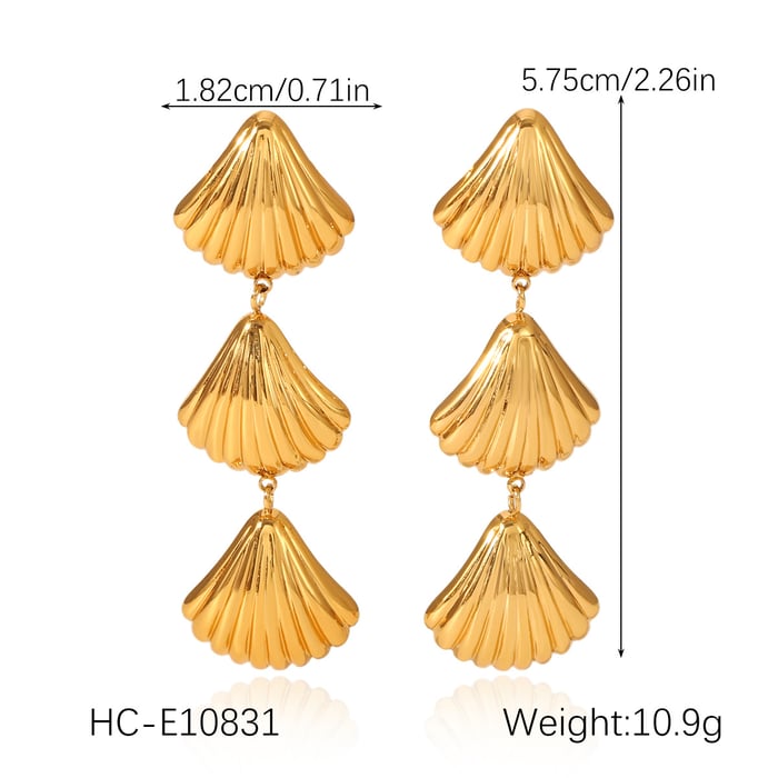 1 par de pendientes sencillos de concha de acero inoxidable color dorado para mujer h5Imagen2