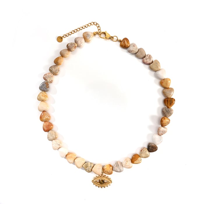 1 Piece Retro Heart Natural Stones Gold Color Beaded Necklace h5Picture4