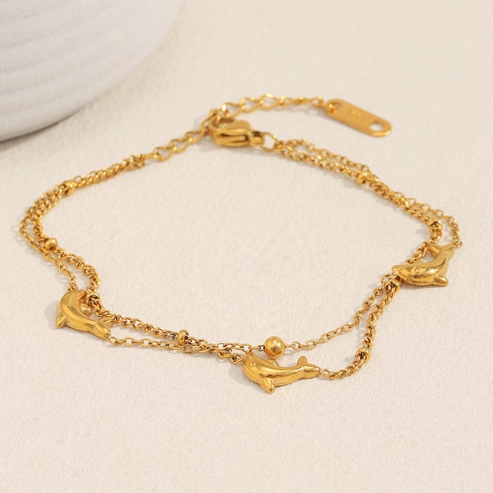 1 Piece Natural Dolphin Stainless Steel Gold Color Women's Charm Bracelets h5Picture7