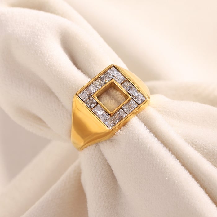 1 Piece Luxurious Series Daily Rectangular Stainless Steel Gold Color Statement Rings h5Picture4