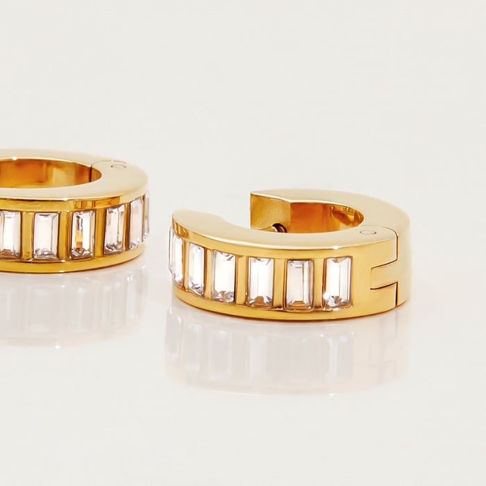 1 Pair Luxurious Solid Color Stainless Steel Gold Color Women's Hoop Earrings h5Picture5