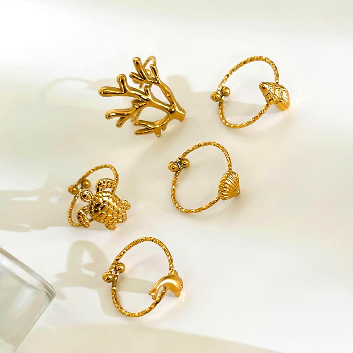 1 Stück Oceanic Edelstahl Goldfarbener Statement Ring h5Bild5