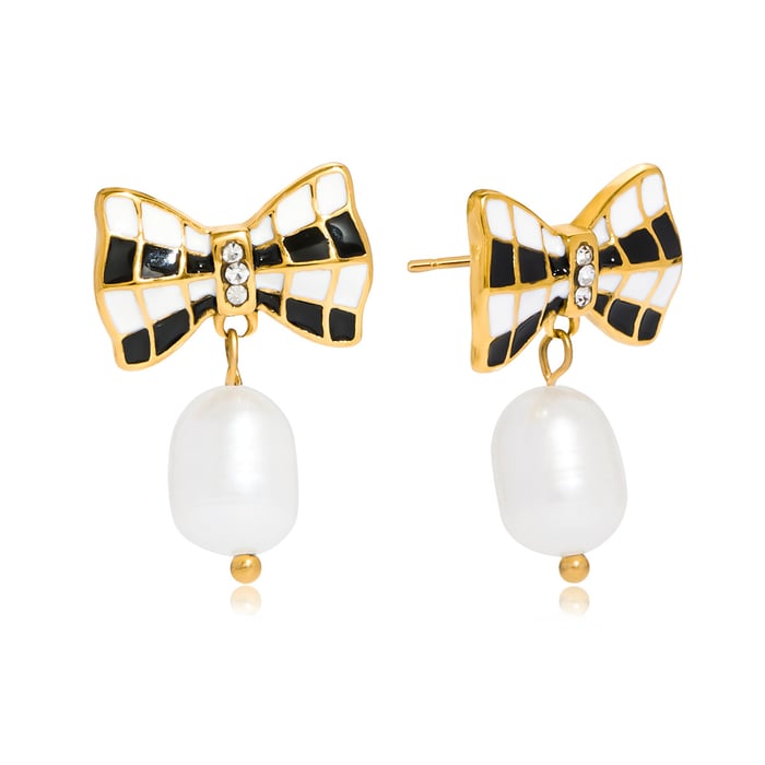 1 Pair Cute Bow Knot Stainless Steel Gold Color Women's Drop Earrings 