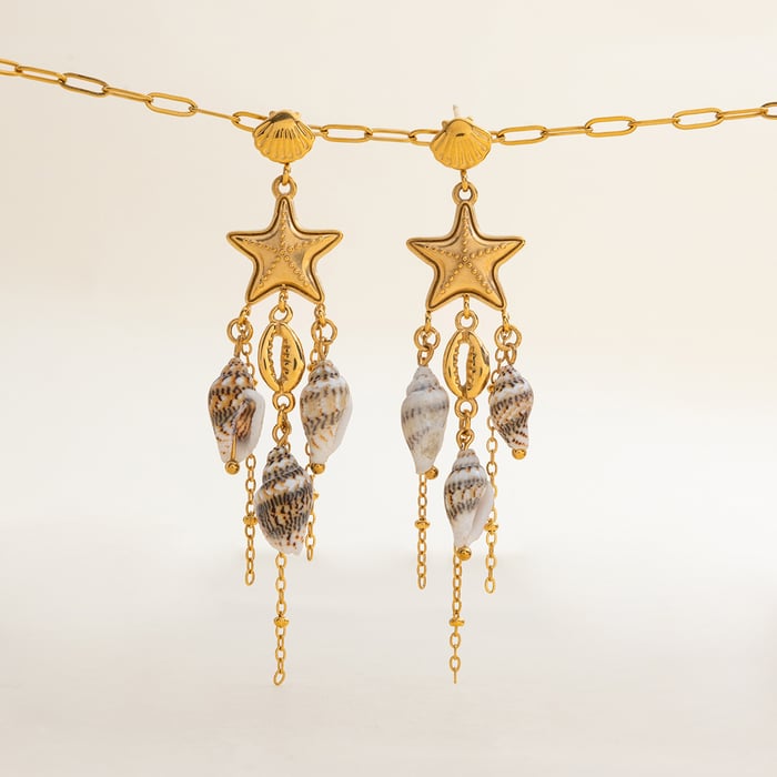 1 Pair Oceanic Natural Shell Stainless Steel Gold Color Women's Drop Earrings h5Picture11